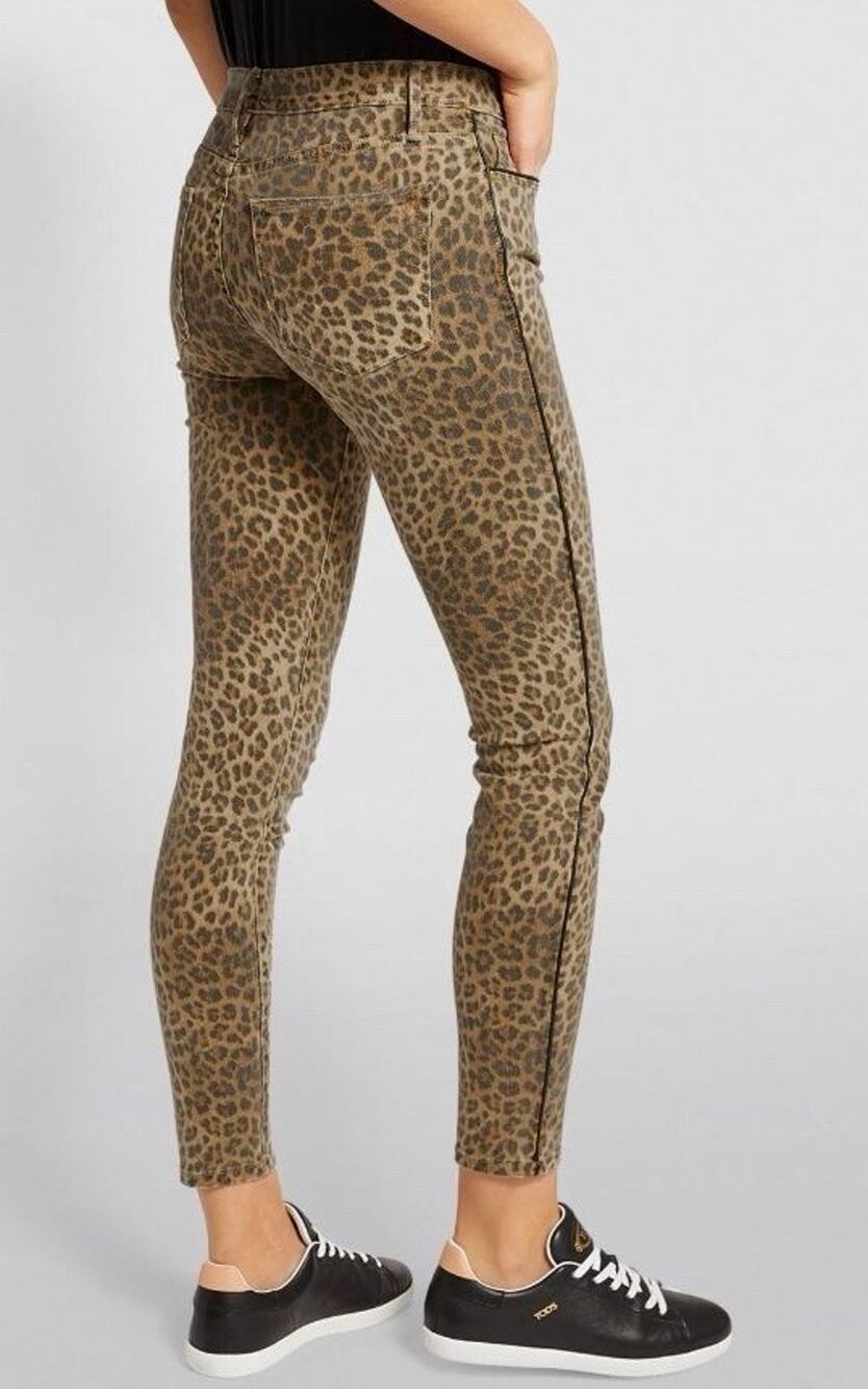 FRAME Le Skinny De Jeanne Leopard Faux Leather Trim Mid-Rise Ankle Jeans Size 28